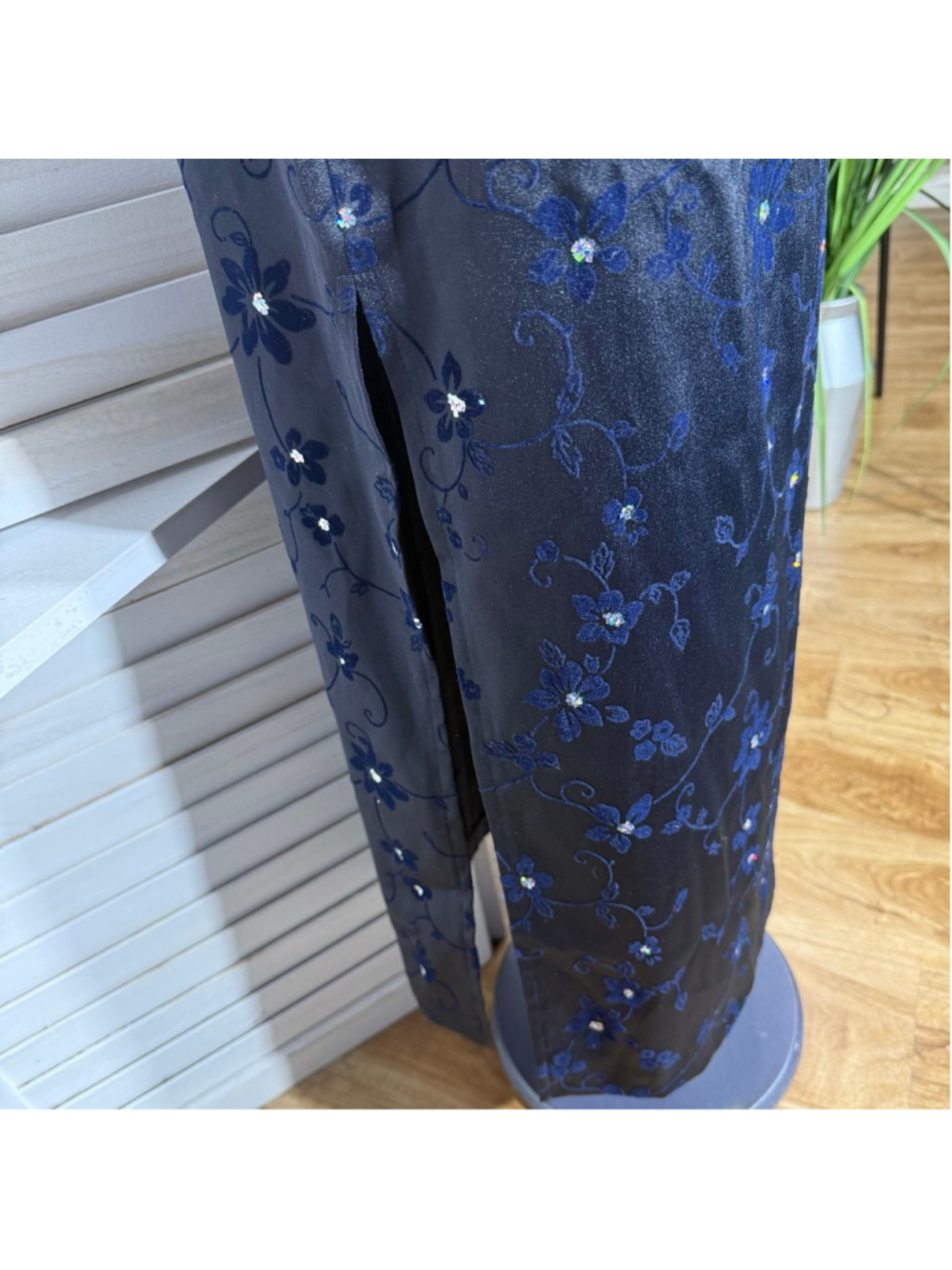 Vintage 90s Byer Too! Maxi dress navy blue beaded cocktail prom wedding guest 7 - Picture 12 of 14